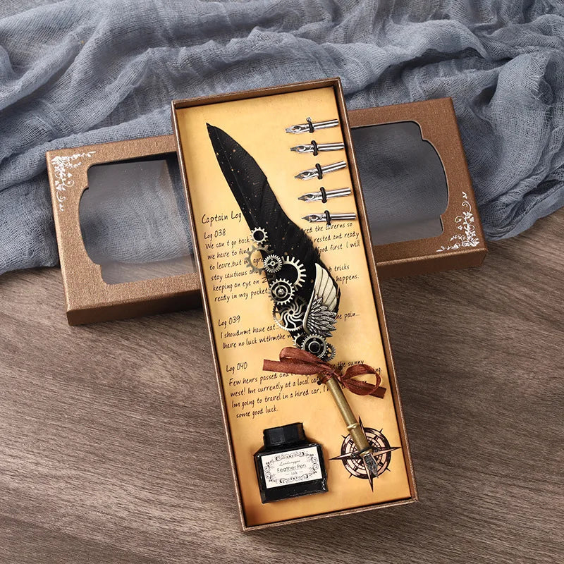5-Color Feather Dip Pen Set