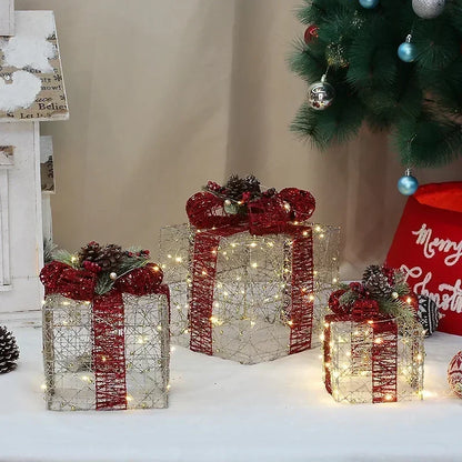 3pcs Christmas Iron Gift Box Decoration (Without Battery)