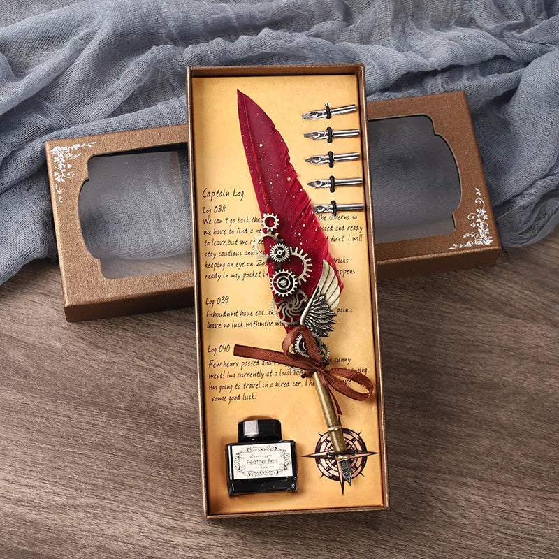 5-Color Feather Dip Pen Set