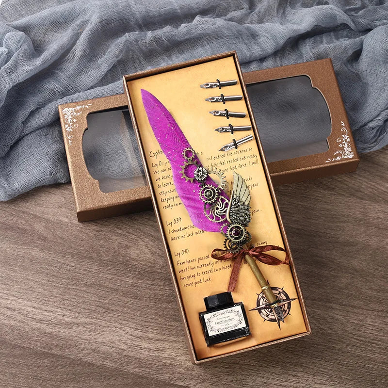 5-Color Feather Dip Pen Set