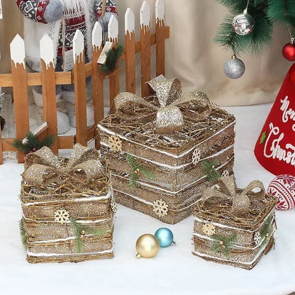 3pcs Christmas Iron Gift Box Decoration (Without Battery)