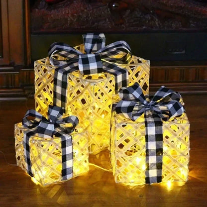 3pcs Christmas Iron Gift Box Decoration (Without Battery)