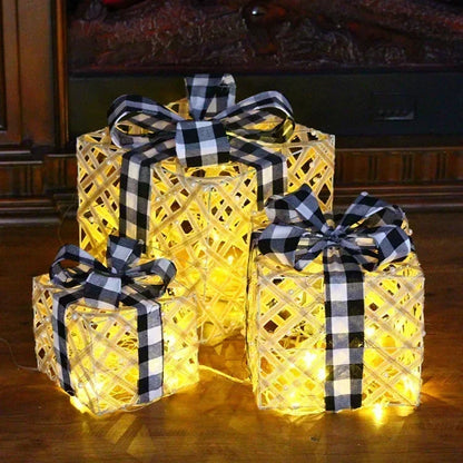 3pcs Christmas Iron Gift Box Decoration (Without Battery)