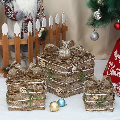 3pcs Christmas Iron Gift Box Decoration (Without Battery)