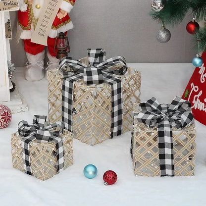 3pcs Christmas Iron Gift Box Decoration (Without Battery)