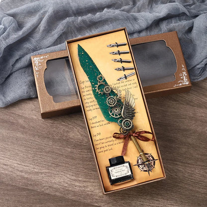 5-Color Feather Dip Pen Set